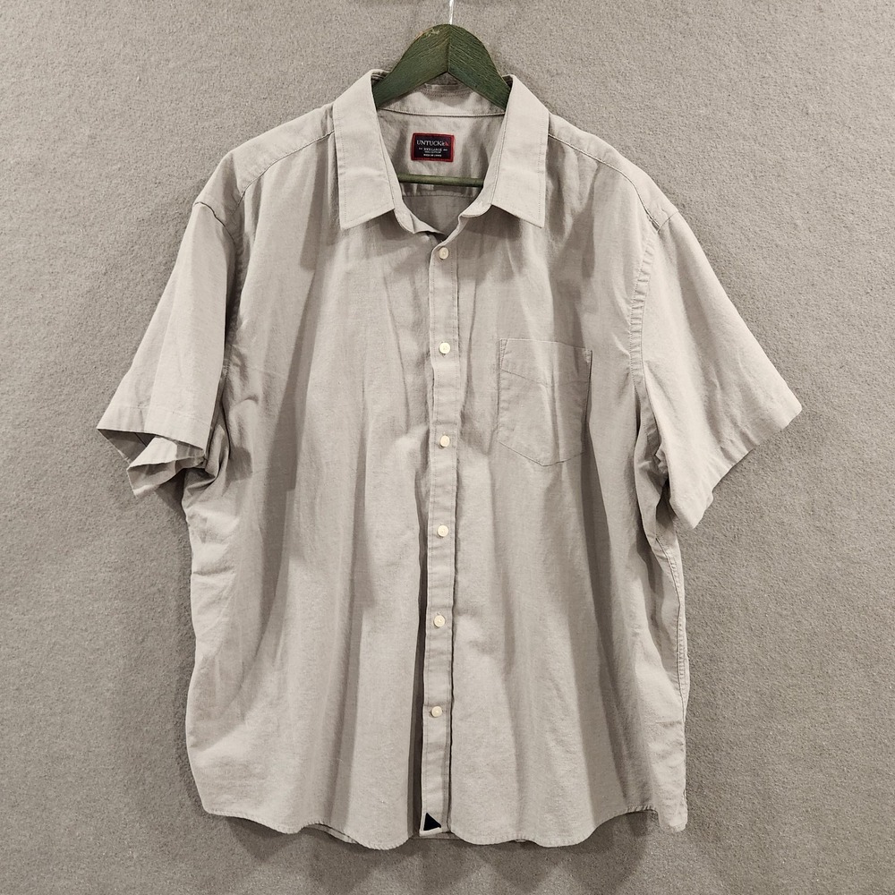 Untuckit‎ Shirt Mens 3XL Linen Blend Gray Button Down Short Sleeve Preppy